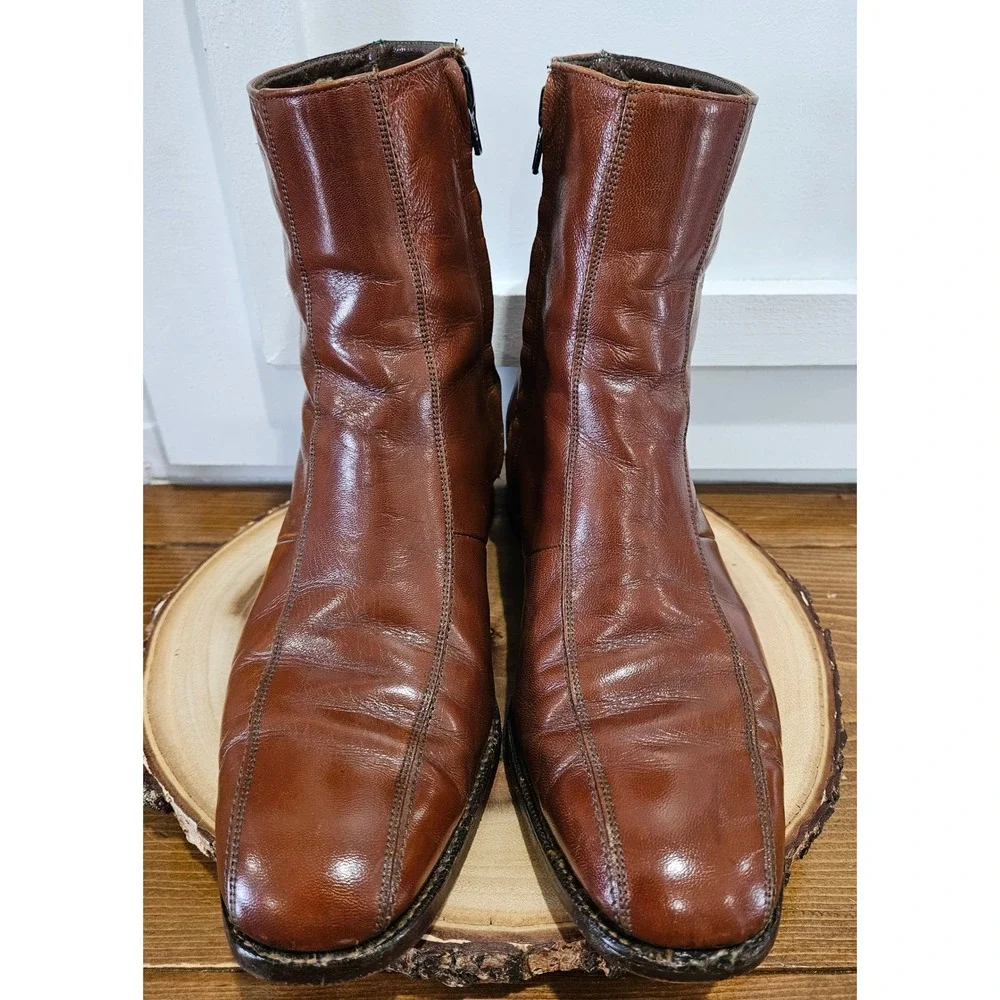 VTG 70S Disco Beatle Boots Florsheim Imperial Cognac Leather Side Zip Boots 8.5E